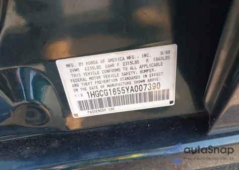 2000 Honda Accord 3.0 Ex из США, поврежденный, VIN 1HGCG1655YA007390